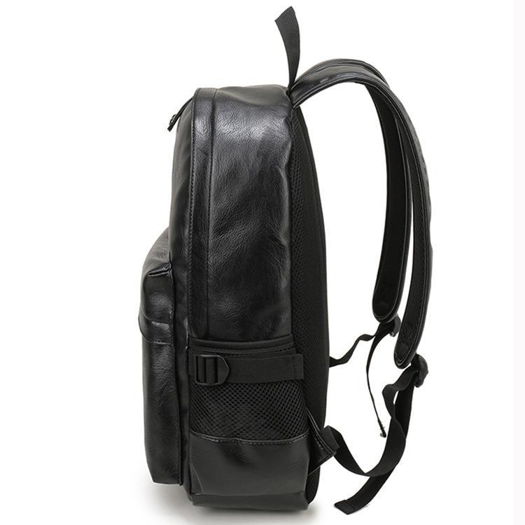 Casual leather waterproof travel backpack for men, featuring a stylish design and multiple compartments.