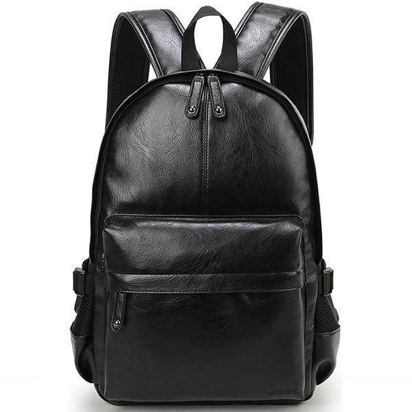 Casual leather waterproof travel backpack for men, featuring a stylish design and multiple compartments.