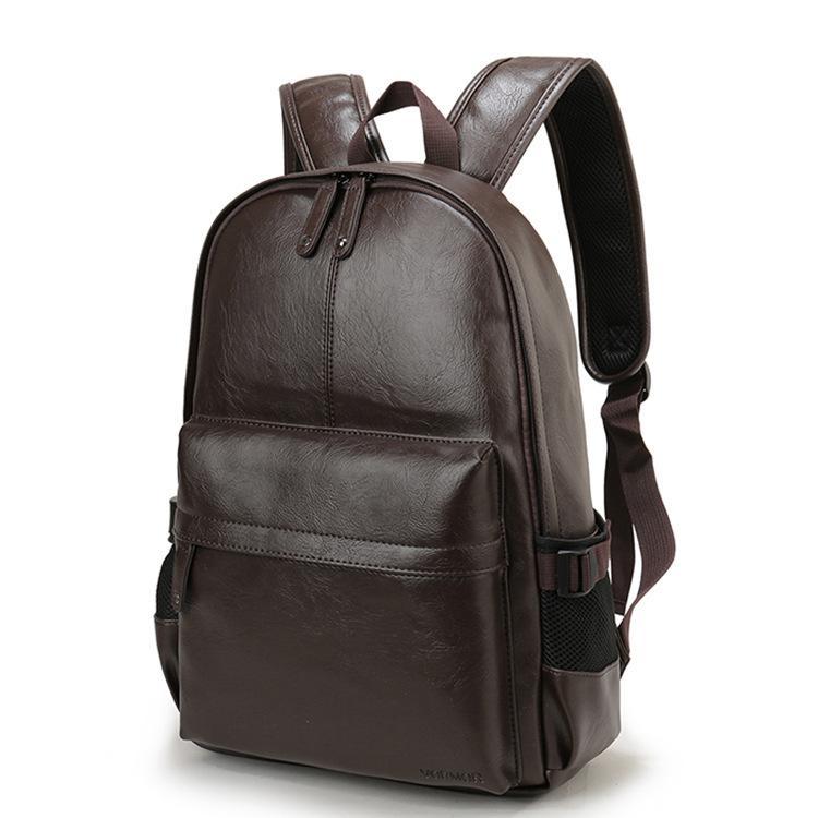Casual leather waterproof travel backpack for men, featuring a stylish design and multiple compartments.