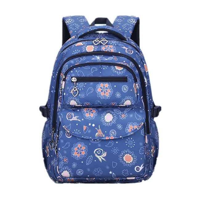 Casual Simple Backpack for primary school girls, featuring a stylish Japanese design in durable nylon material, with multiple compartments for organization.