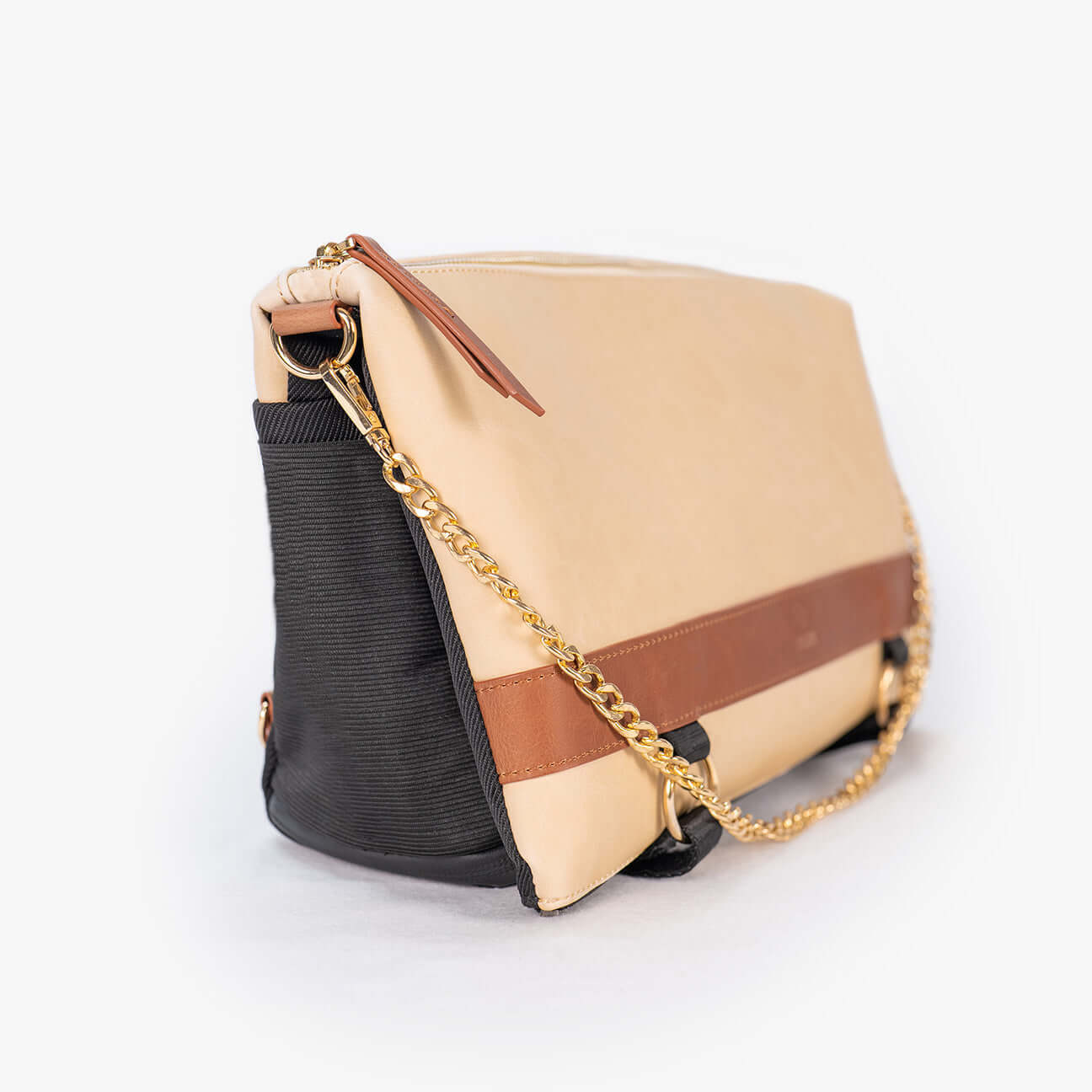 DAKOTA 3 in 1 Convertible Backpack Purse in Sand with Burnt Sienna accents, showcasing its elegant design and detachable accessories.