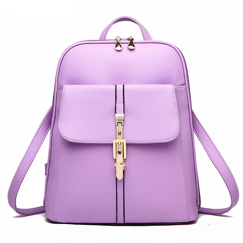 Fashion Casual Korean Style Ladies Leather Backpack in PU leather with embossed detailing, featuring double straps and multiple pockets.