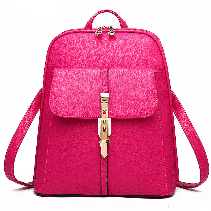 Fashion Casual Korean Style Ladies Leather Backpack in PU leather with embossed detailing, featuring double straps and multiple pockets.