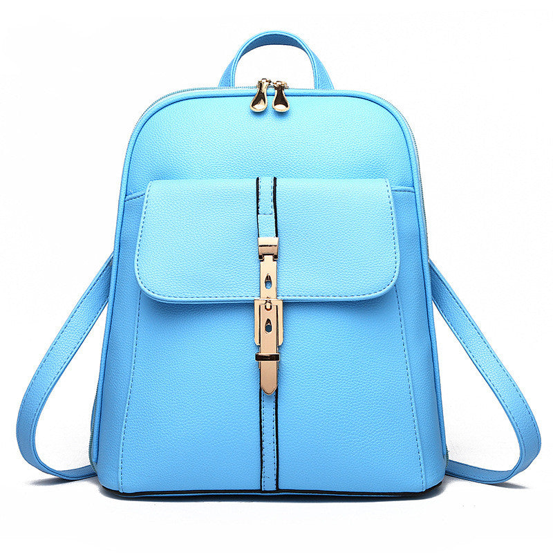 Fashion Casual Korean Style Ladies Leather Backpack in PU leather with embossed detailing, featuring double straps and multiple pockets.