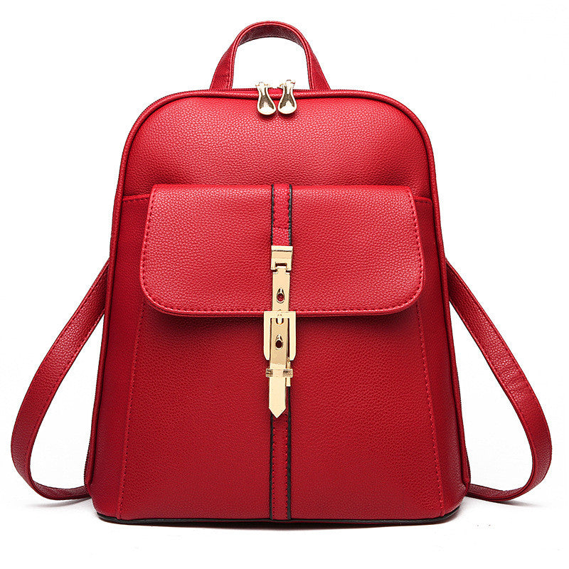 Fashion Casual Korean Style Ladies Leather Backpack in PU leather with embossed detailing, featuring double straps and multiple pockets.
