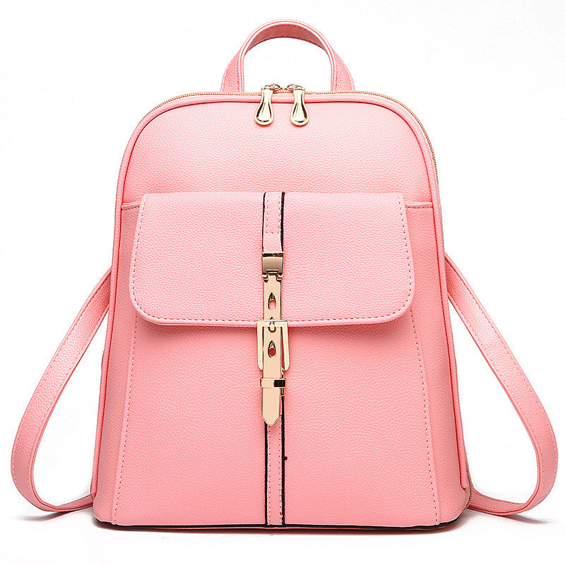 Fashion Casual Korean Style Ladies Leather Backpack in PU leather with embossed detailing, featuring double straps and multiple pockets.