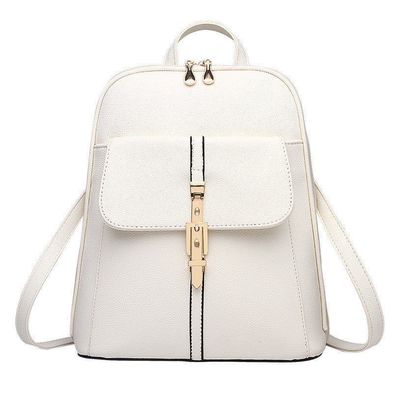 Fashion Casual Korean Style Ladies Leather Backpack in PU leather with embossed detailing, featuring double straps and multiple pockets.