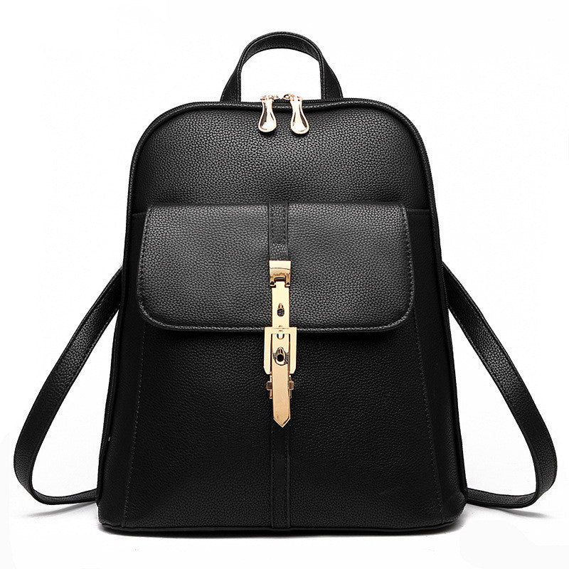 Fashion Casual Korean Style Ladies Leather Backpack in PU leather with embossed detailing, featuring double straps and multiple pockets.