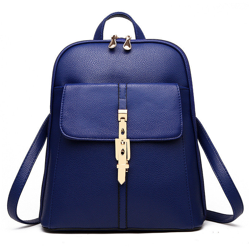 Fashion Casual Korean Style Ladies Leather Backpack in PU leather with embossed detailing, featuring double straps and multiple pockets.