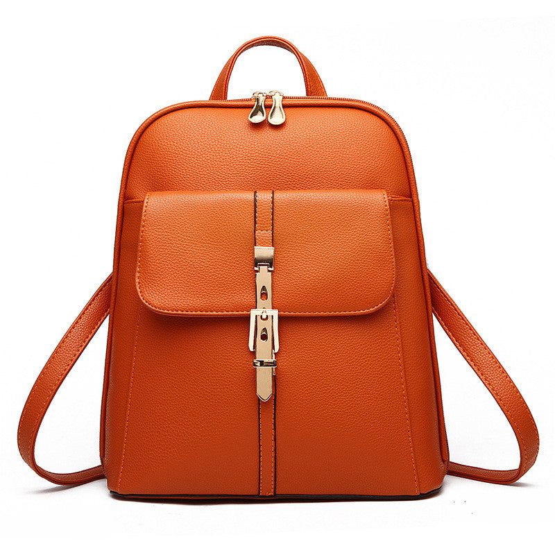 Fashion Casual Korean Style Ladies Leather Backpack in PU leather with embossed detailing, featuring double straps and multiple pockets.