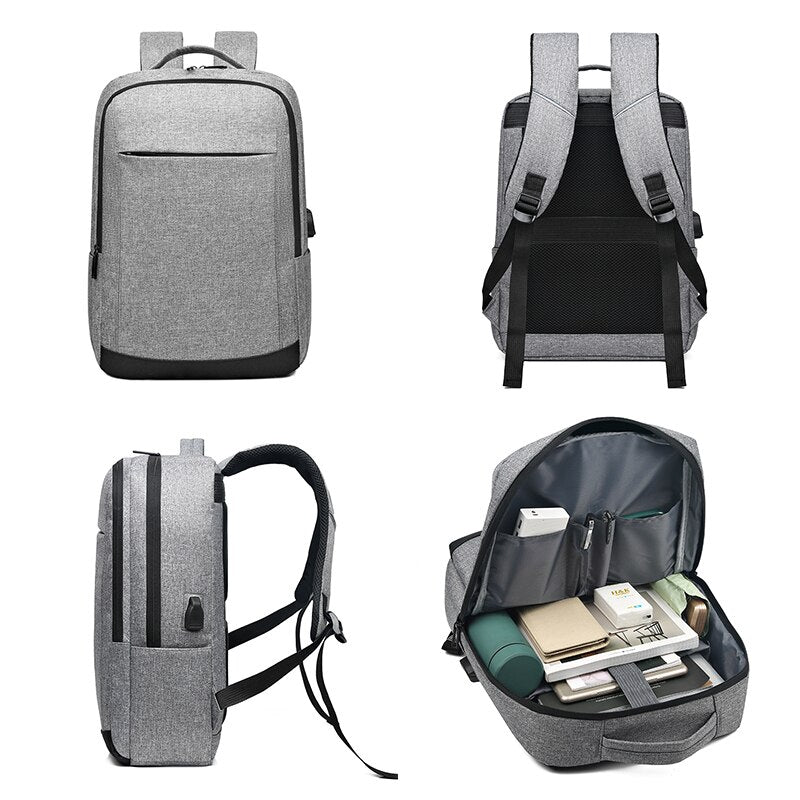 Fashion Men's Backpack made of waterproof Oxford cloth, featuring a large capacity and reflective stripe, ideal for business and casual use.