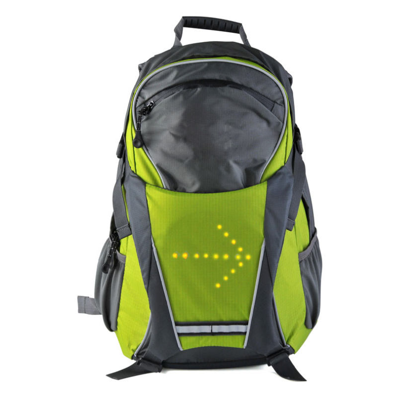 Fashion Wireless Remote Control LED Light Warning Backpack in green and blue, featuring a sleek design and LED lights for safety during outdoor activities.