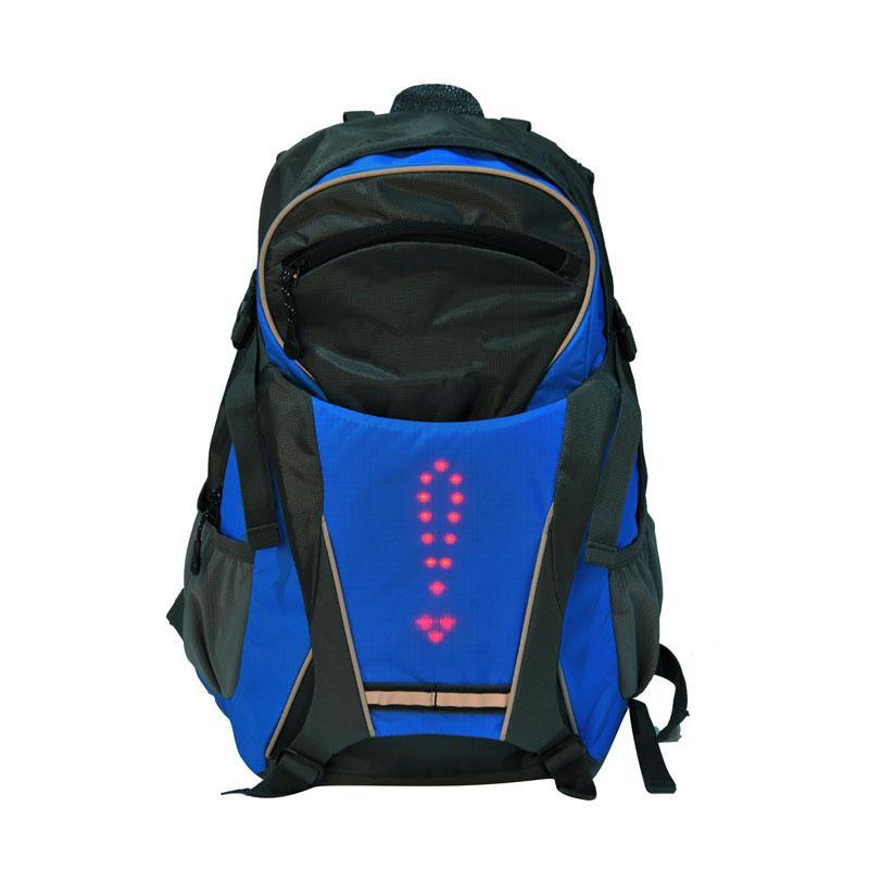 Fashion Wireless Remote Control LED Light Warning Backpack in green and blue, featuring a sleek design and LED lights for safety during outdoor activities.