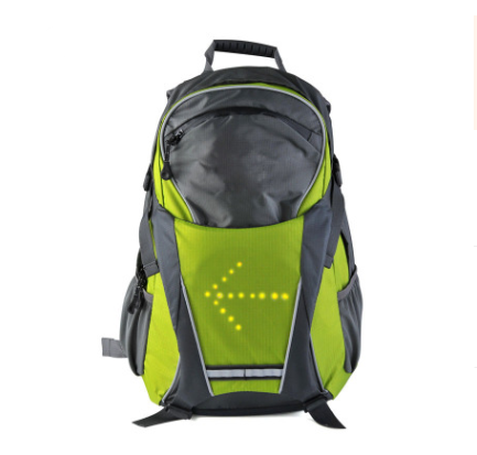 Fashion Wireless Remote Control LED Light Warning Backpack in green and blue, featuring a sleek design and LED lights for safety during outdoor activities.