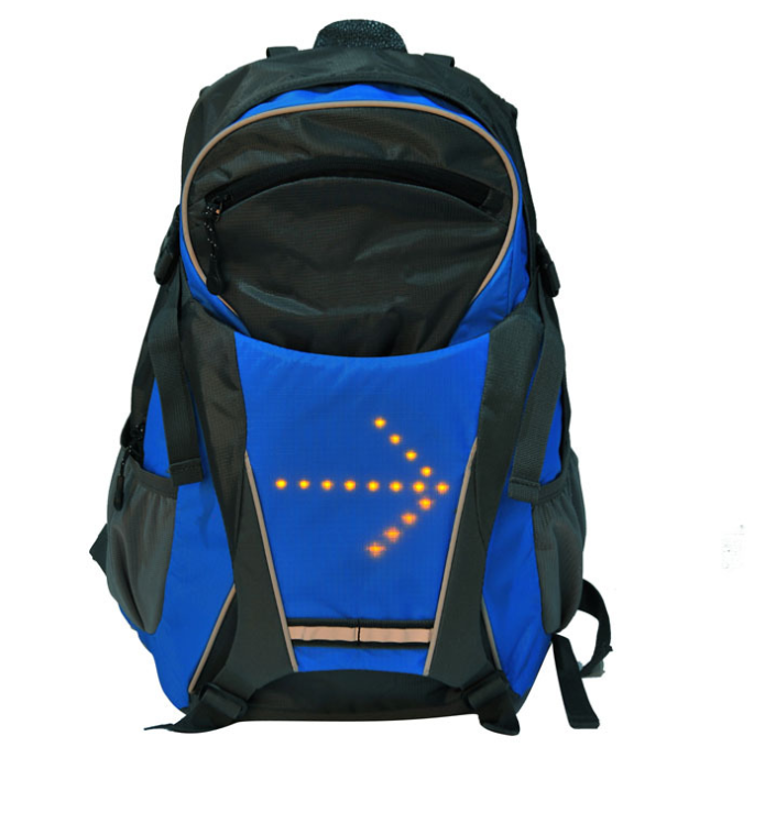 Fashion Wireless Remote Control LED Light Warning Backpack in green and blue, featuring a sleek design and LED lights for safety during outdoor activities.