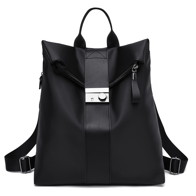Female Korean Style Wild Fashion Small Backpack in nylon, featuring a spacious design with multiple pockets and a stylish plain pattern.
