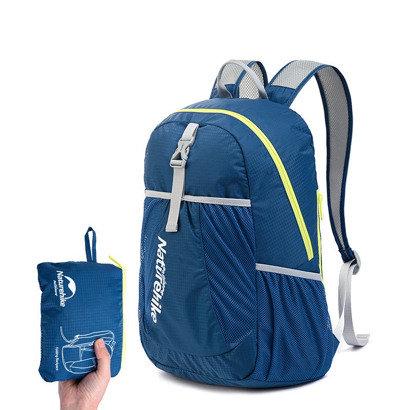 Foldable Outdoor Portable Hiking Backpack in a vibrant color, showcasing its lightweight nylon material and adjustable straps, ideal for hiking and outdoor activities.