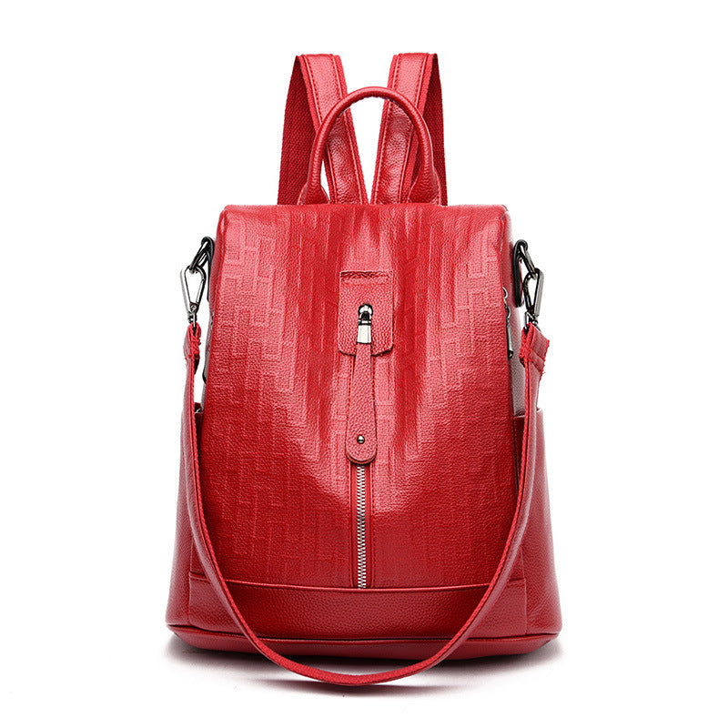 Geometric Pattern Soft Leather Outdoor Anti Theft Backpack in stylish design, showcasing its PU leather texture and zipper closure.