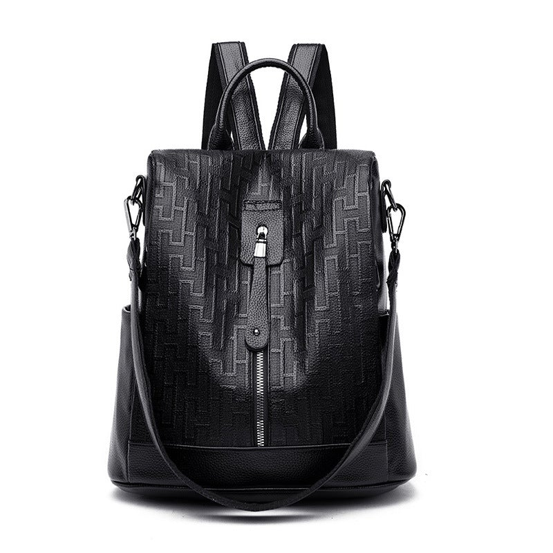 Geometric Pattern Soft Leather Outdoor Anti Theft Backpack in stylish design, showcasing its PU leather texture and zipper closure.