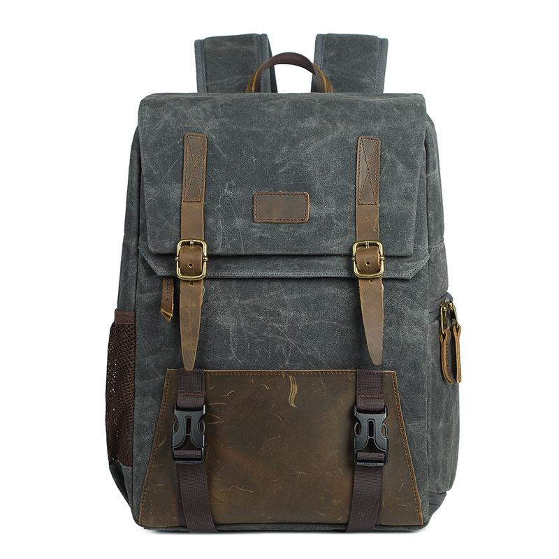 High Quality Breathable Waterproof Canvas Camera Backpack in khaki color, showcasing its durable canvas material and spacious design.