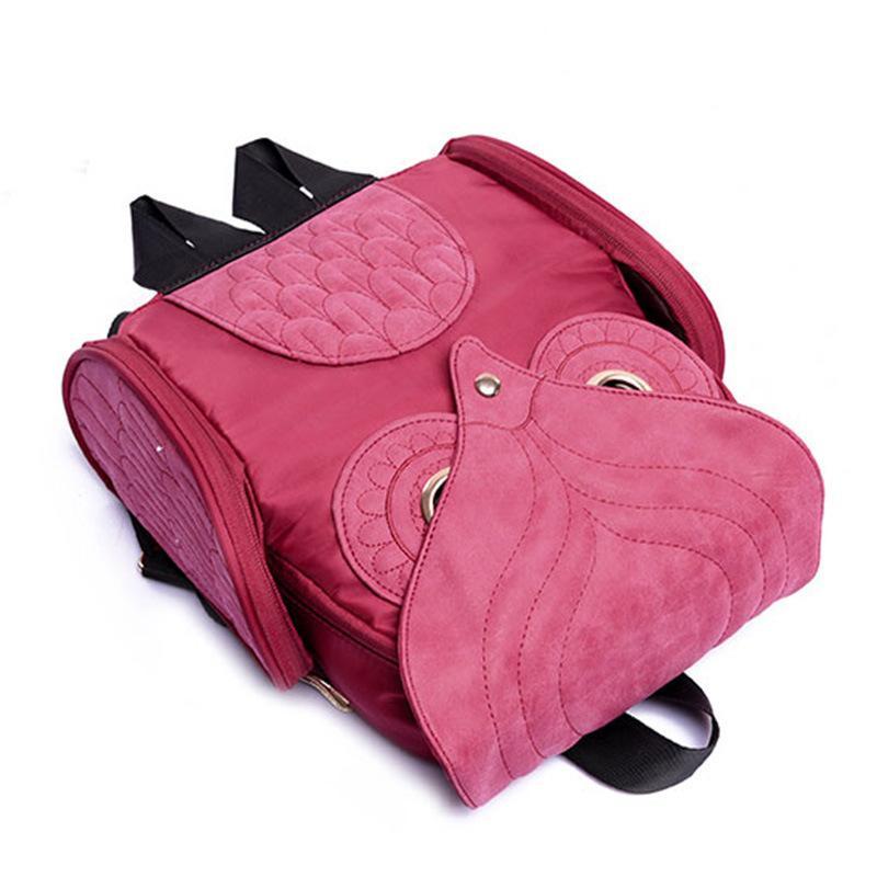 High Quality Cartoon Stitching Owl Shape Backpack in vibrant colors, featuring a cute owl design, made from durable nylon material.
