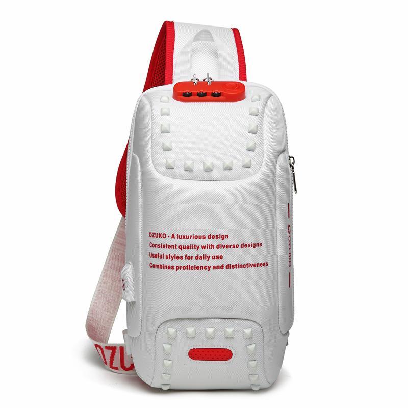 High Quality Fabric Multifunctional Men's Crossbody Bag in black, showcasing adjustable strap and spacious interior.