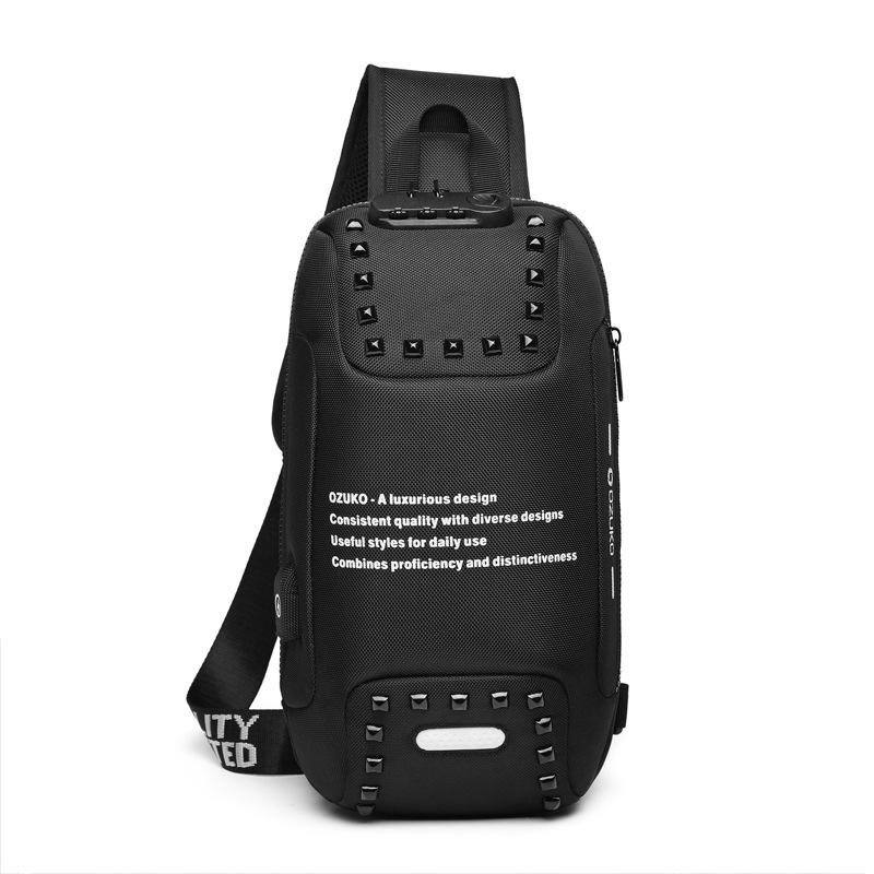 High Quality Fabric Multifunctional Men's Crossbody Bag in black, showcasing adjustable strap and spacious interior.