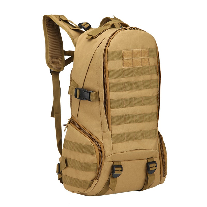 High Quality Mountaineering Tactical Backpack made of 800D waterproof Oxford cloth, featuring adjustable straps and multiple compartments.