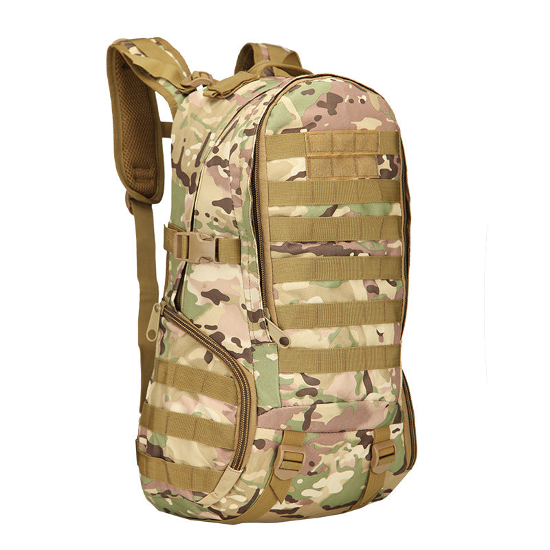 High Quality Mountaineering Tactical Backpack made of 800D waterproof Oxford cloth, featuring adjustable straps and multiple compartments.