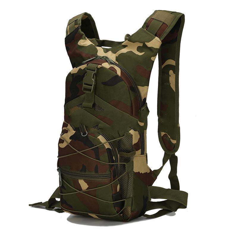 High Quality Outdoor Multi-function Mountaineering Backpack in camouflage pattern, showcasing its durable Oxford material and compact design.