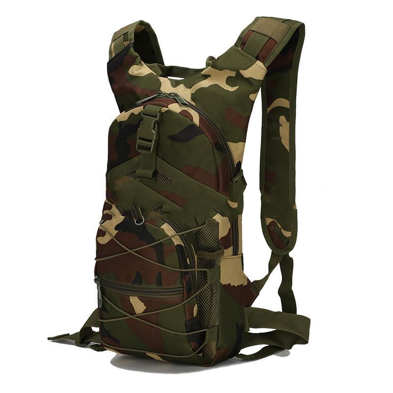 High Quality Outdoor Multi-function Mountaineering Backpack in camouflage pattern, showcasing its durable Oxford material and compact design.