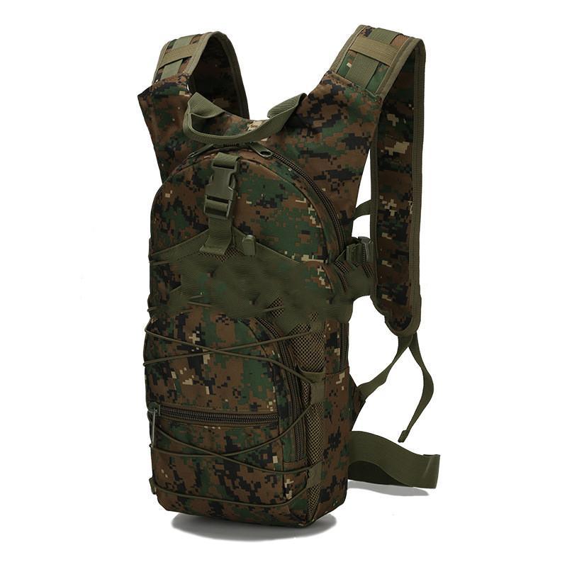 High Quality Outdoor Multi-function Mountaineering Backpack in camouflage pattern, showcasing its durable Oxford material and compact design.