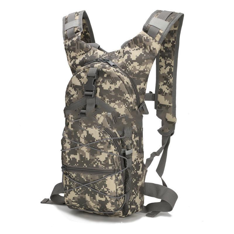 High Quality Outdoor Multi-function Mountaineering Backpack in camouflage pattern, showcasing its durable Oxford material and compact design.