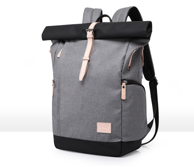 High Quality Oxford Cloth Backpack featuring a USB charging port, available in Elite Gray, Plaid Gray, and Fashion Blue.