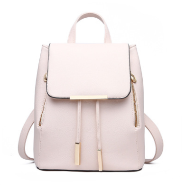 High Quality Solid Color College Style Casual Backpack in soft PU leather, featuring multiple pockets and double straps for comfort.