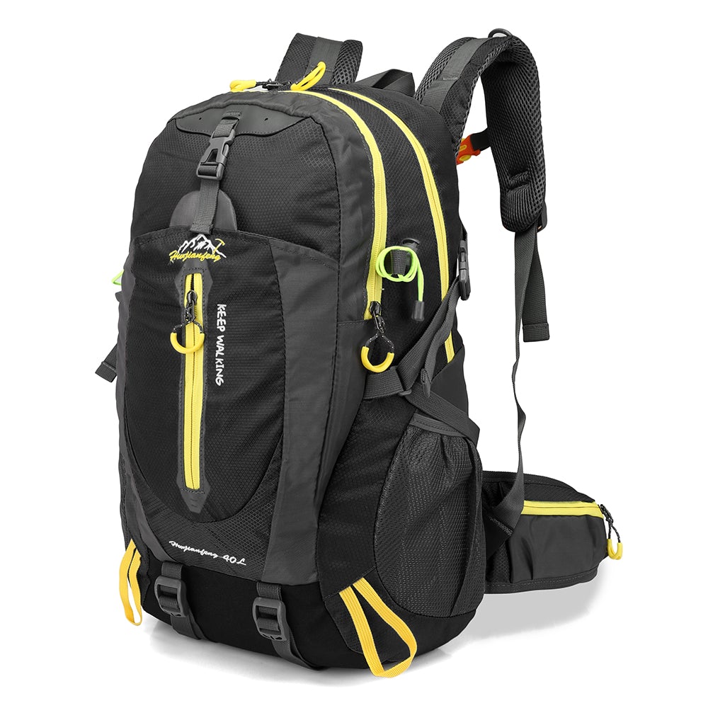 A durable nylon hiking backpack designed for outdoor sports, featuring a spacious interior and adjustable straps for comfort.
