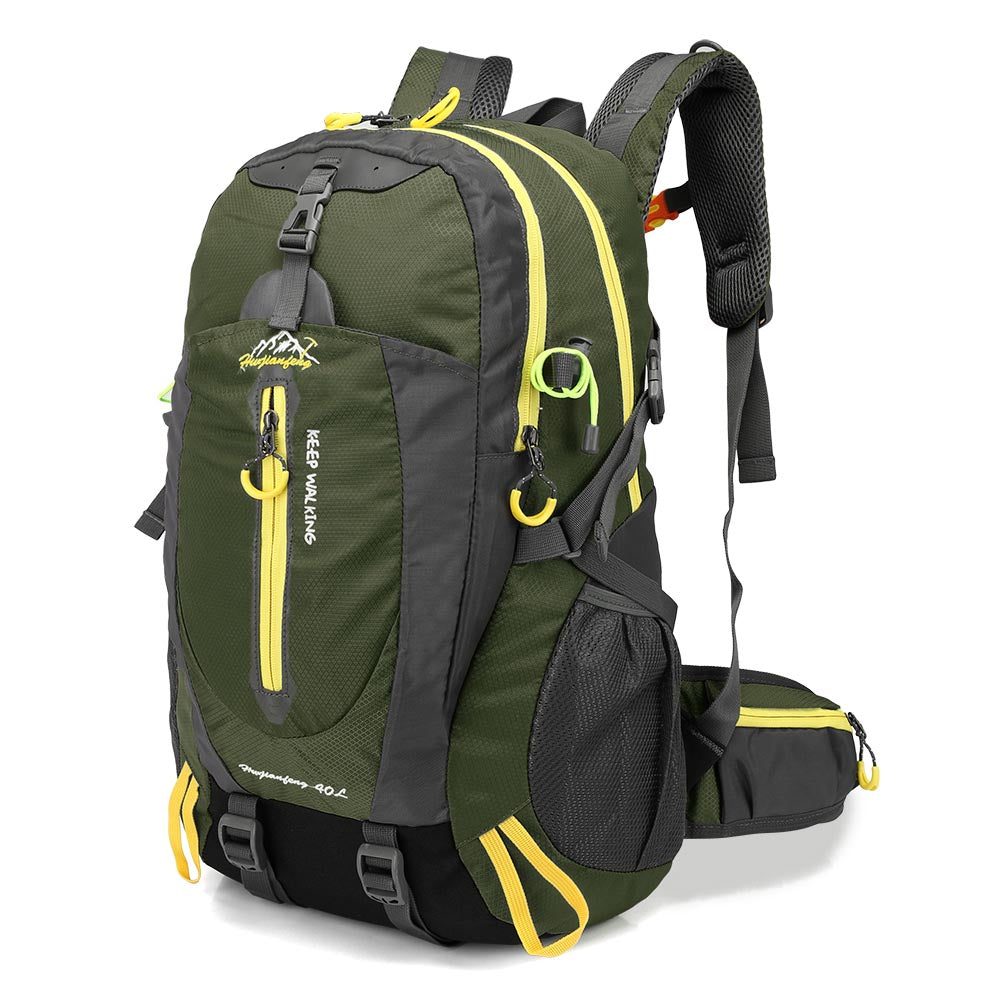 A durable nylon hiking backpack designed for outdoor sports, featuring a spacious interior and adjustable straps for comfort.