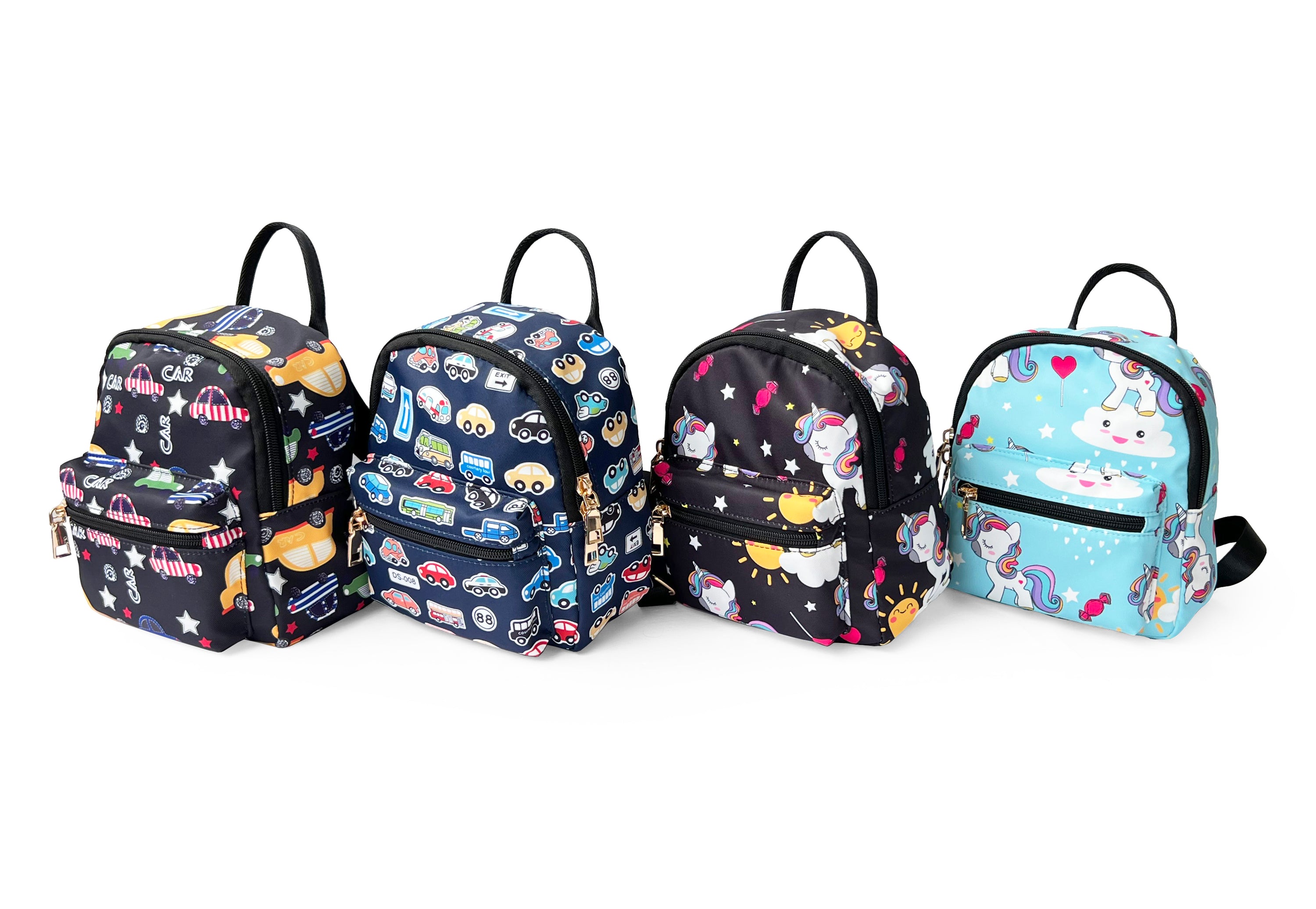 NICCI Kids' Backpack with Prints featuring vibrant designs and gold tone hardware, perfect for children.