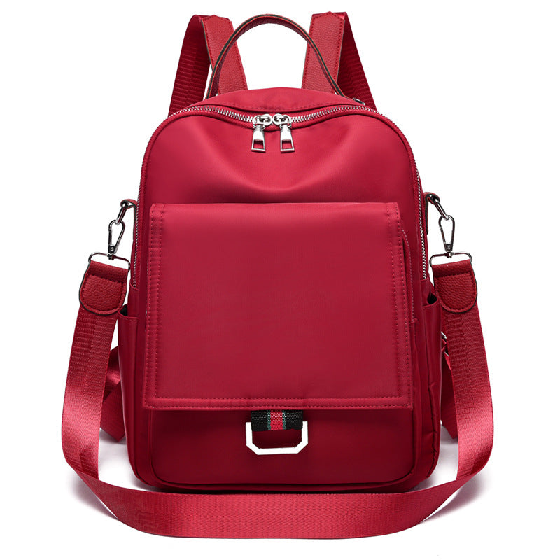 Ladies Oxford Cloth Korean Leisure Multifunctional Backpack in stylish color contrast, featuring three shoulder straps and a soft handle.