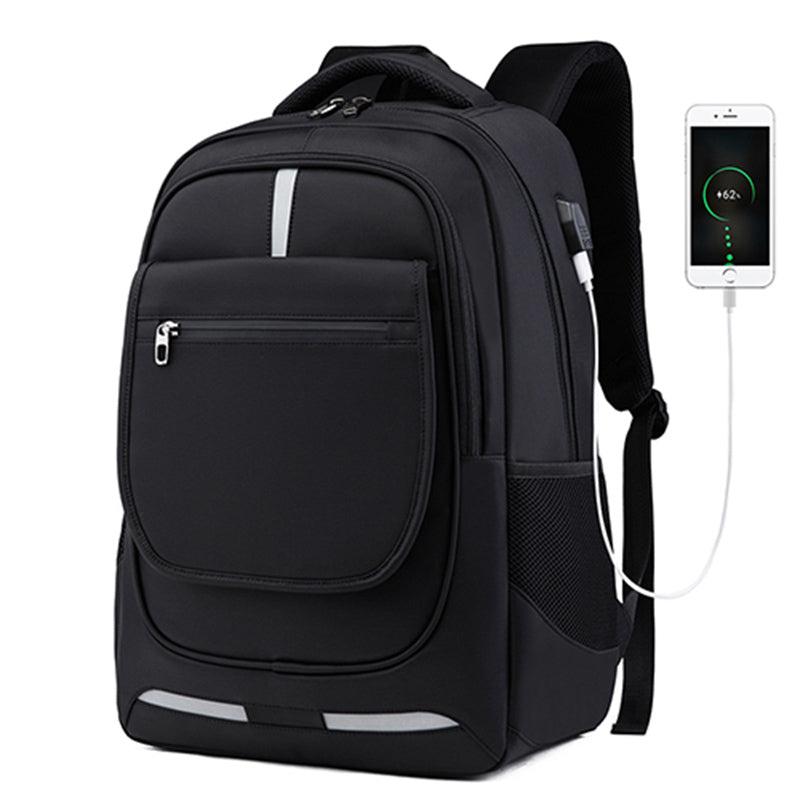 Large Capacity Business Backpack featuring USB charging port, water repellent material, and anti-theft design, ideal for professionals.