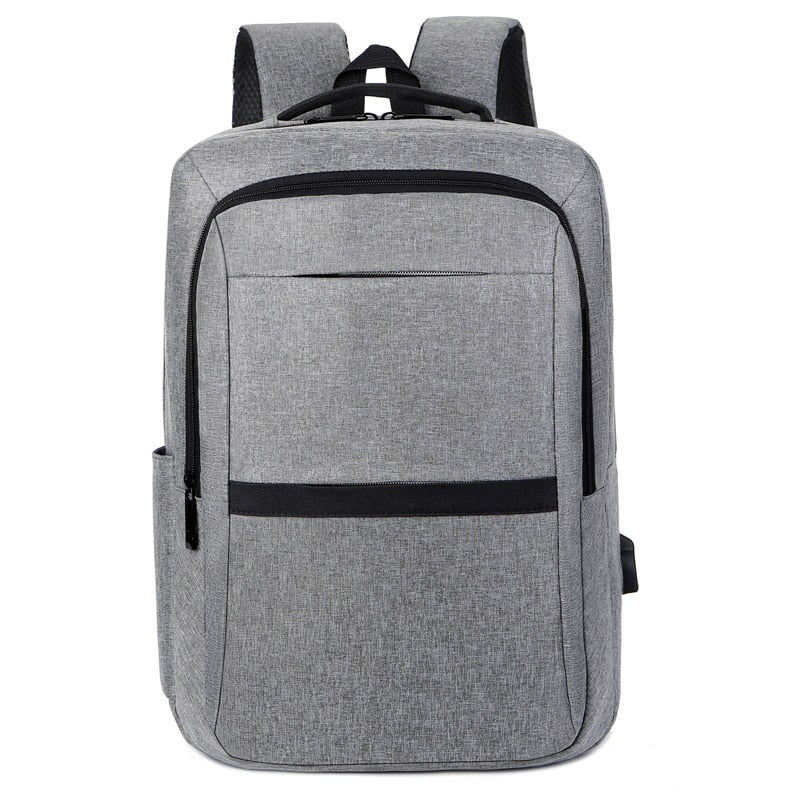 Large Capacity Men's Backpack with USB charging port, made from durable Oxford material, featuring multiple pockets and a rain cover.
