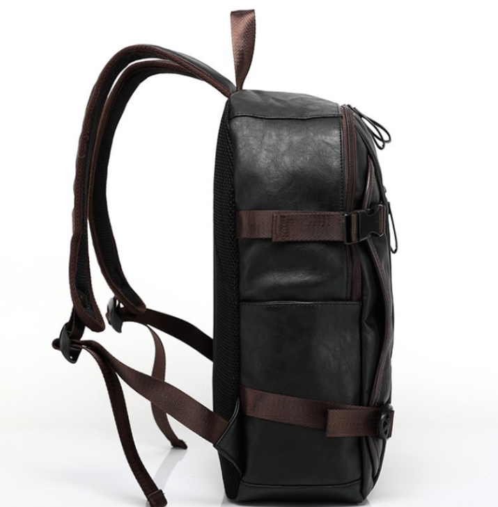 Large fashion style leather outdoor backpack for young men, featuring a spacious design and durable PU leather material, ideal for outdoor activities.