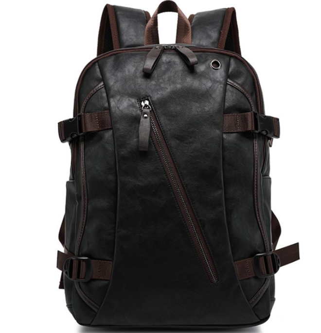 Large fashion style leather outdoor backpack for young men, featuring a spacious design and durable PU leather material, ideal for outdoor activities.