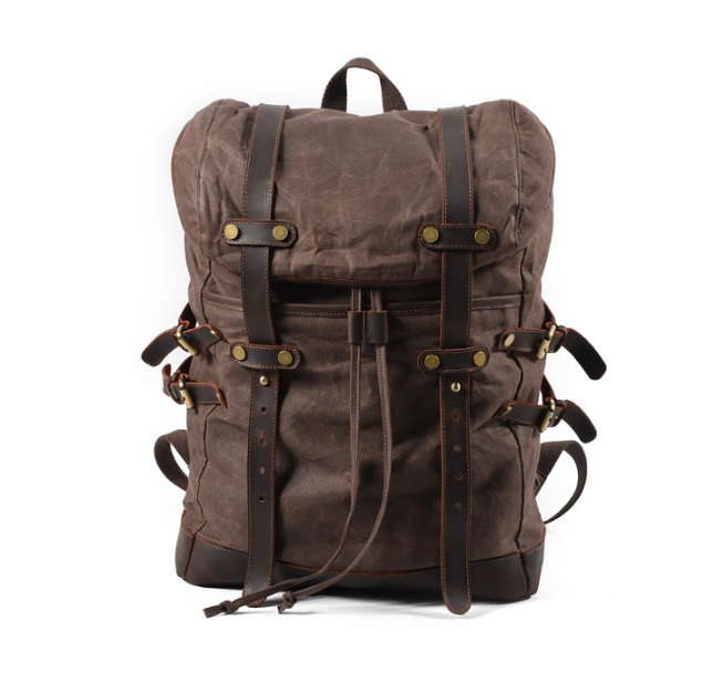 Large Korean style canvas backpack for men, featuring waterproof oil wax fabric and high-end hardware, ideal for daily use.