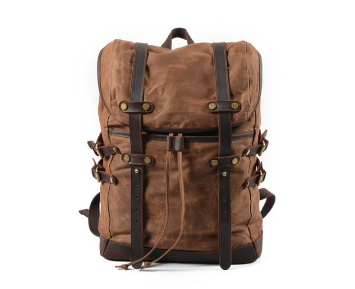 Large Korean style canvas backpack for men, featuring waterproof oil wax fabric and high-end hardware, ideal for daily use.