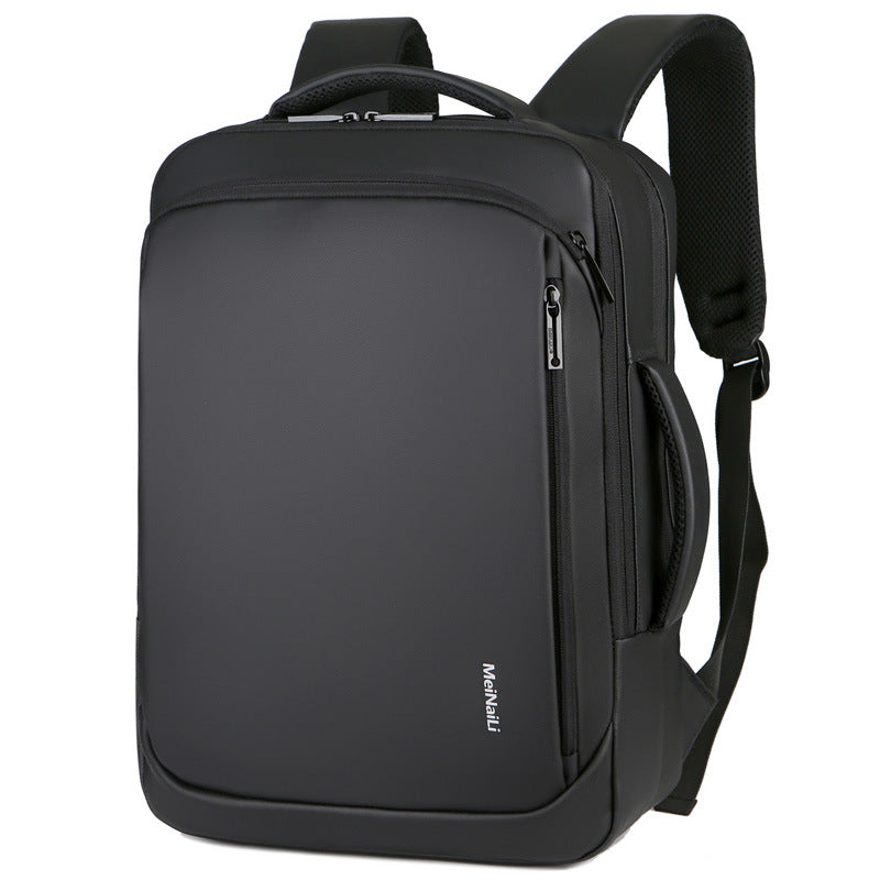 Large-capacity business backpack made of waterproof Oxford cloth, featuring double root straps and a zipper opening.