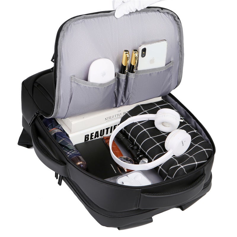 Large-capacity business backpack made of waterproof Oxford cloth, featuring double root straps and a zipper opening.