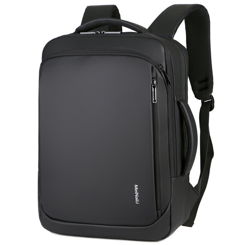 Large-capacity business backpack made of waterproof Oxford cloth, featuring double root straps and a zipper opening.