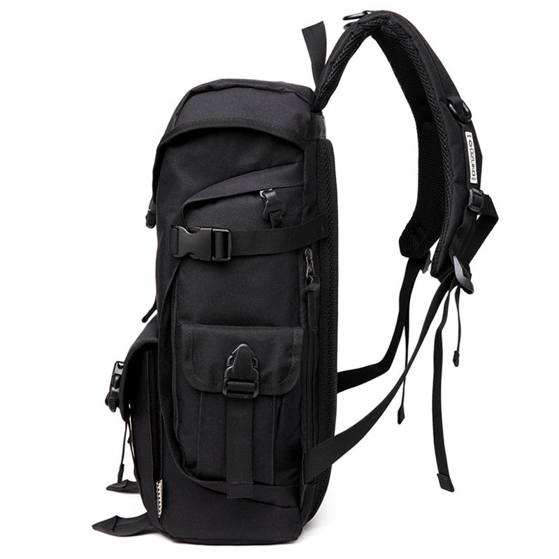 Lightweight Oxford cloth backpack designed for men and women, featuring multiple pockets and adjustable straps for comfort.