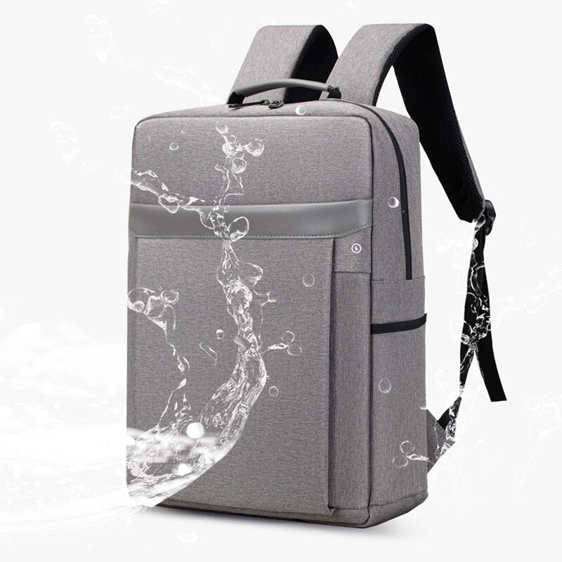A multifunctional man backpack made of waterproof Oxford cloth, featuring USB charging port and multiple pockets for organization.